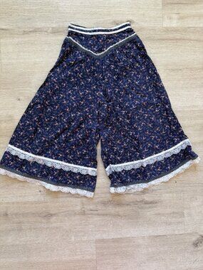 Vintage Girls Gunne Sax Culottes Pants Skirt Boho Prairie Floral Lace Size 5